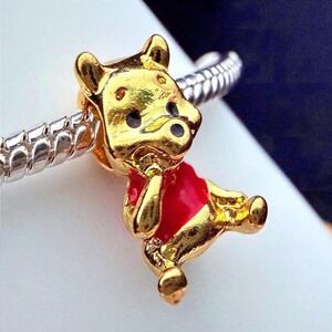 Winnie the Pooh Silver Bead Charm Fits Snake Chain Bracelet